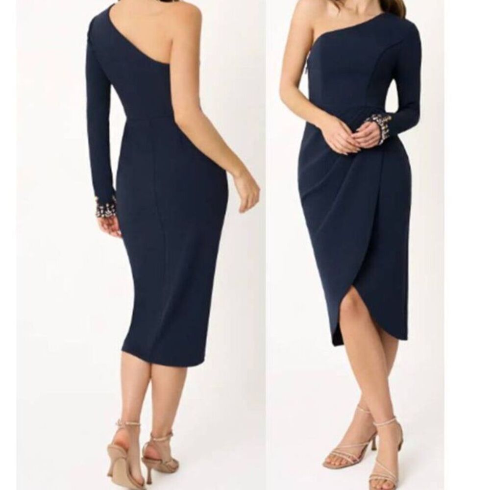 Women's Formal Stretch Midi Dress Kensie Evening Cocktail Party Navy Size 8 $179